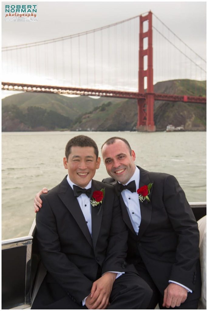 San Francisco gay wedding under the Golden Gate bridge aboard the Yacht Lady